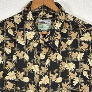 Reyn Spooner Hawaiian Shirt Men's Black Gold Pineapple Palm Made in Hawaii USA L